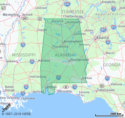 Map showing the ZIP Codes in the State of Alabama