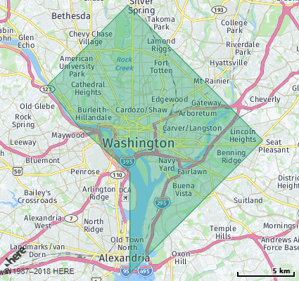 Map showing the ZIP Codes in the State of District of Columbia