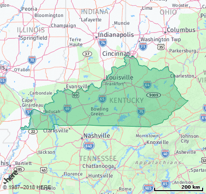 Map showing the ZIP Codes in the State of Kentucky