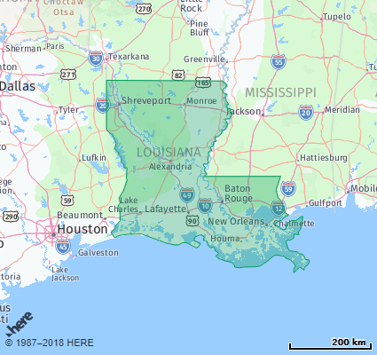 Map showing the ZIP Codes in the State of Louisiana