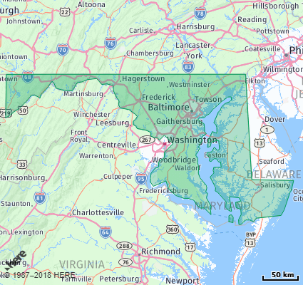 Map showing the ZIP Codes in the State of Maryland