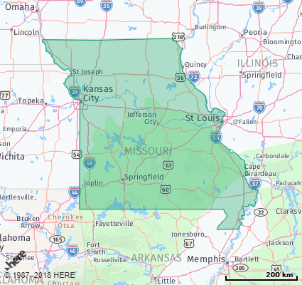 Map showing the ZIP Codes in the State of Missouri