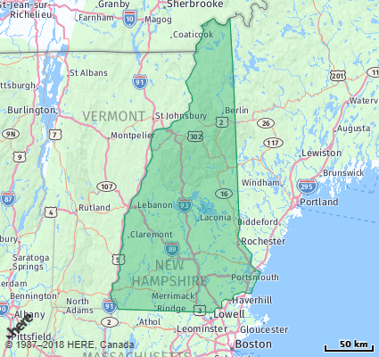 Map showing the ZIP Codes in the State of New Hampshire