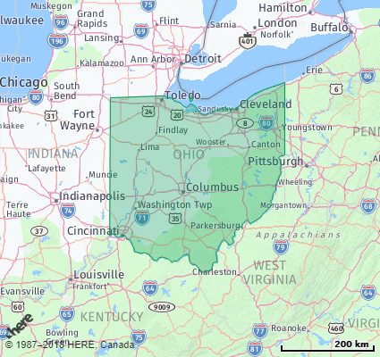 Map showing the ZIP Codes in the State of Ohio