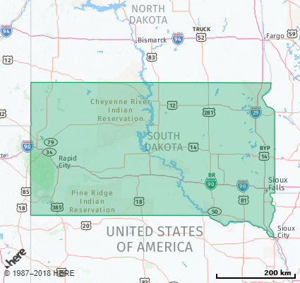 Map showing the ZIP Codes in the State of South Dakota