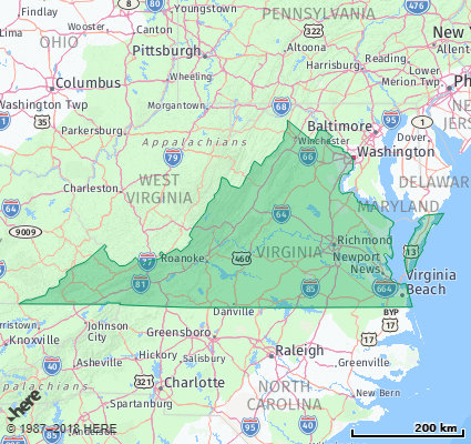 Map showing the ZIP Codes in the State of Virginia