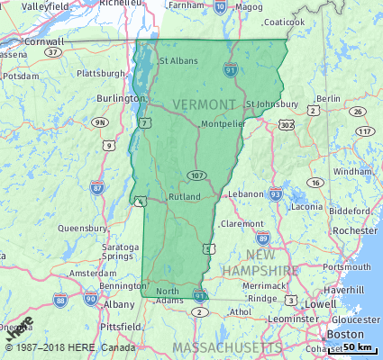 Map showing the ZIP Codes in the State of Vermont