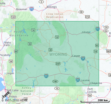 Map showing the ZIP Codes in the State of Wyoming