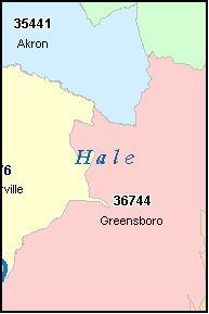 HALE County, AL ZIP Code Map