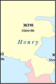 HENRY County, AL ZIP Code Map