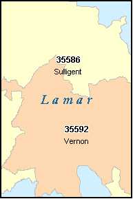 LAMAR County, Alabama Digital ZIP Code Map