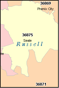 RUSSELL County, AL ZIP Code Map