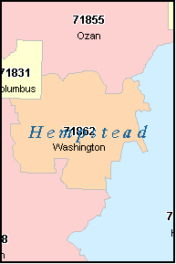 HEMPSTEAD County, AR ZIP Code Map