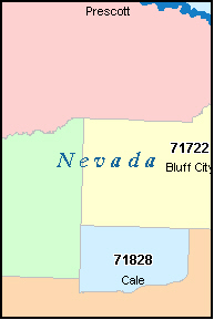 NEVADA County, AR ZIP Code Map