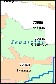 SEBASTIAN County, AR ZIP Code Map