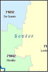 SEVIER County, AR ZIP Code Map