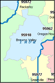 YUBA County, California Digital ZIP Code Map