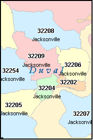 JACKSONVILLE Florida, FL ZIP Code Map Downloads