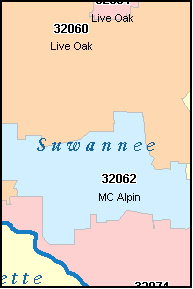 SUWANNEE County, FL ZIP Code Map
