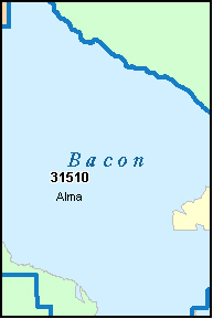 BACON County, GA ZIP Code Map
