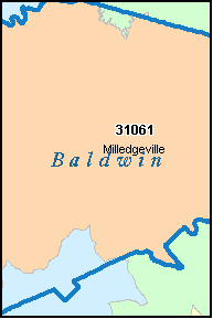 BALDWIN County, GA ZIP Code Map