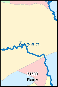 BRYAN County, GA ZIP Code Map