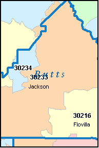 BUTTS County, GA ZIP Code Map
