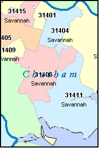 SAVANNAH Georgia, GA ZIP Code Map Downloads