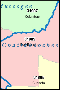 CHATTAHOOCHEE County, GA ZIP Code Map