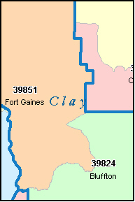 CLAY County, GA ZIP Code Map