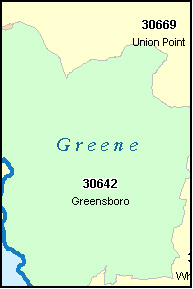 GREENE County, GA ZIP Code Map