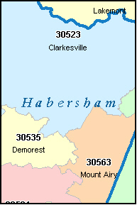 HABERSHAM County, GA ZIP Code Map