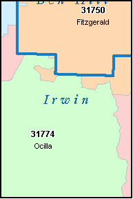 IRWIN County, GA ZIP Code Map
