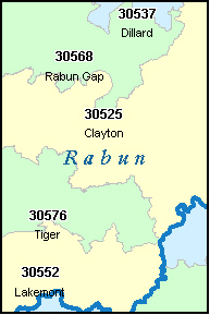 RABUN County, GA ZIP Code Map