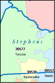 STEPHENS County, Georgia Digital ZIP Code Map