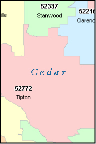 CEDAR County, IA ZIP Code Map