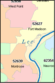 LEE County, IA ZIP Code Map