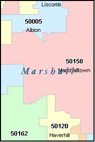 MARSHALL County, IA ZIP Code Map