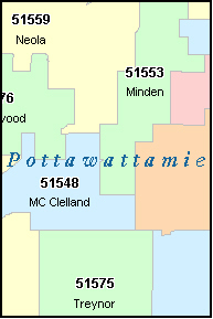 POTTAWATTAMIE County, IA ZIP Code Map