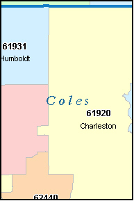 COLES County, IL ZIP Code Map