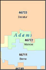 ADAMS County, IN ZIP Code Map