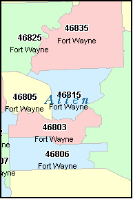 FORT WAYNE Indiana, IN ZIP Code Map Downloads