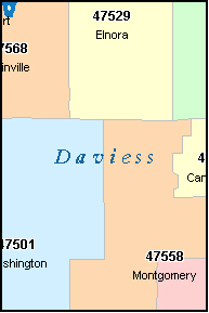DAVIESS County, IN ZIP Code Map