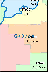 GIBSON County, IN ZIP Code Map