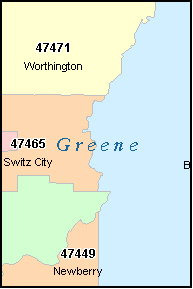 GREENE County, IN ZIP Code Map