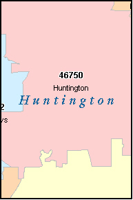 HUNTINGTON County, IN ZIP Code Map