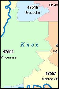 KNOX County, IN ZIP Code Map