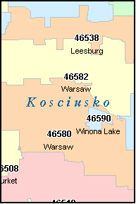 KOSCIUSKO County, IN ZIP Code Map