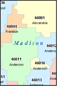 MADISON County, Indiana Digital ZIP Code Map