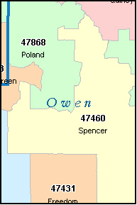 OWEN County, IN ZIP Code Map